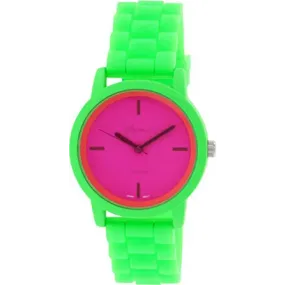 Geneva Platinum Women's Magenta Dial Lime Green Plastic / Silicone Watch 9856