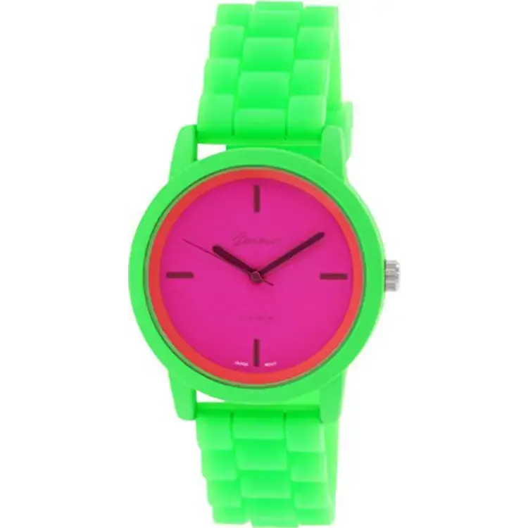 Geneva Platinum Women's Magenta Dial Lime Green Plastic / Silicone Watch 9856