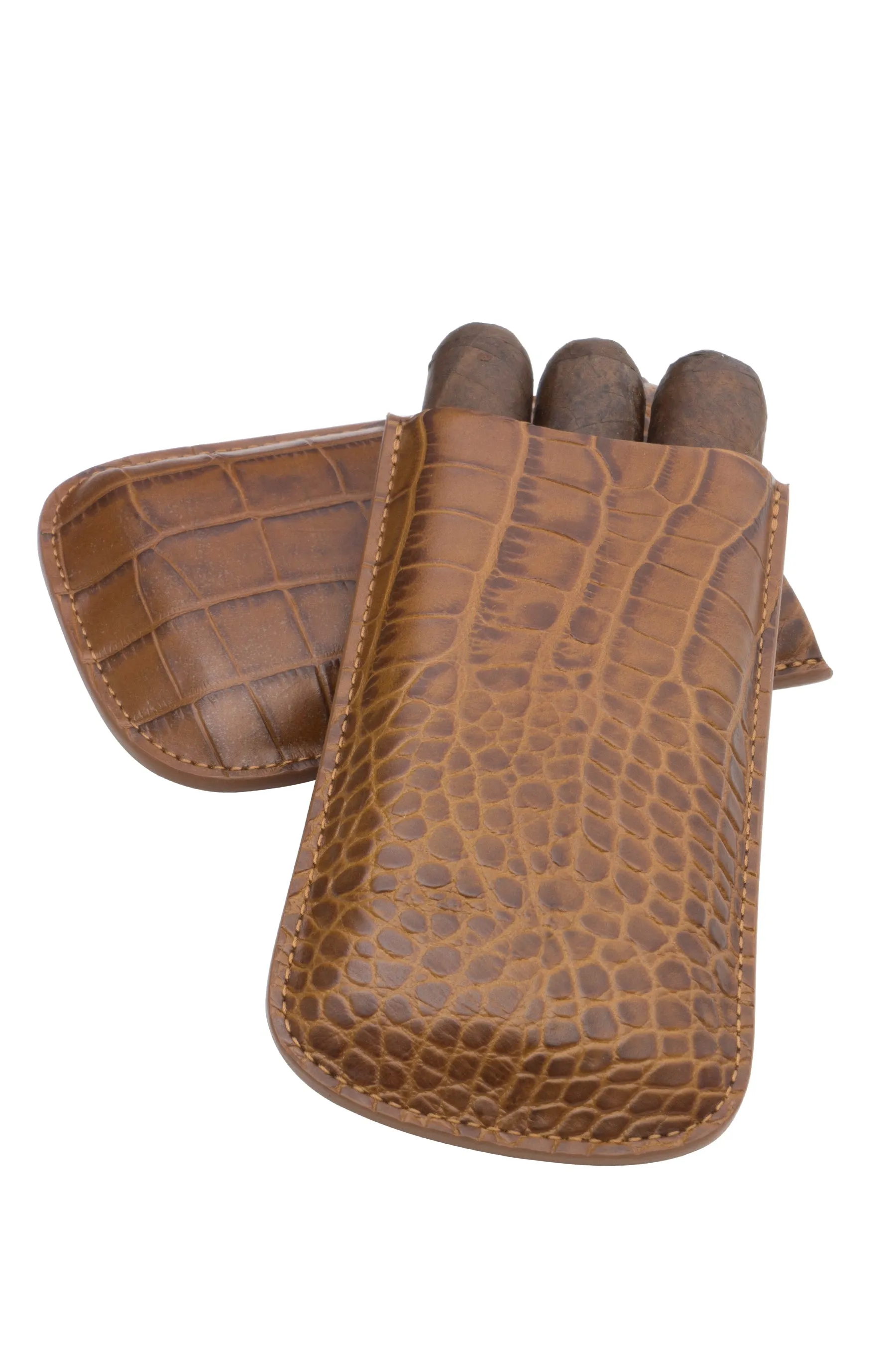 Genuine Croco Embossed Leather Big 3-Finger Cigar Case | TF400