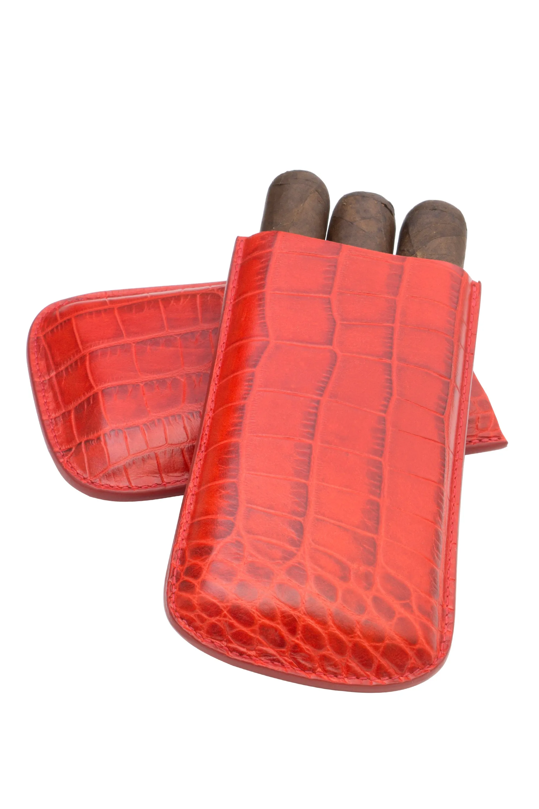 Genuine Croco Embossed Leather Big 3-Finger Cigar Case | TF400