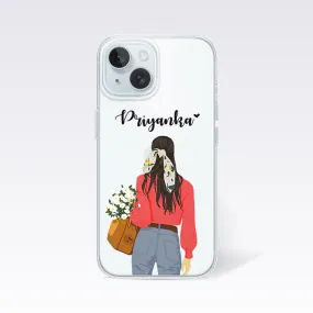 Girl with Amazing Flowers- Custom Name Clear Silicon Cover