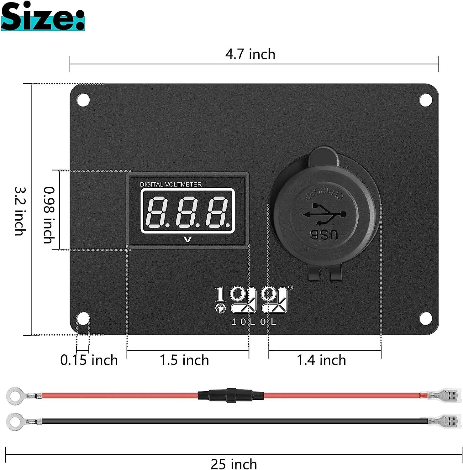 Golf Cart Volt Meter and USB Port 2-in-1 Panel with 3.0 Fast Charging - 10L0L