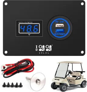 Golf Cart Volt Meter and USB Port 2-in-1 Panel with 3.0 Fast Charging - 10L0L