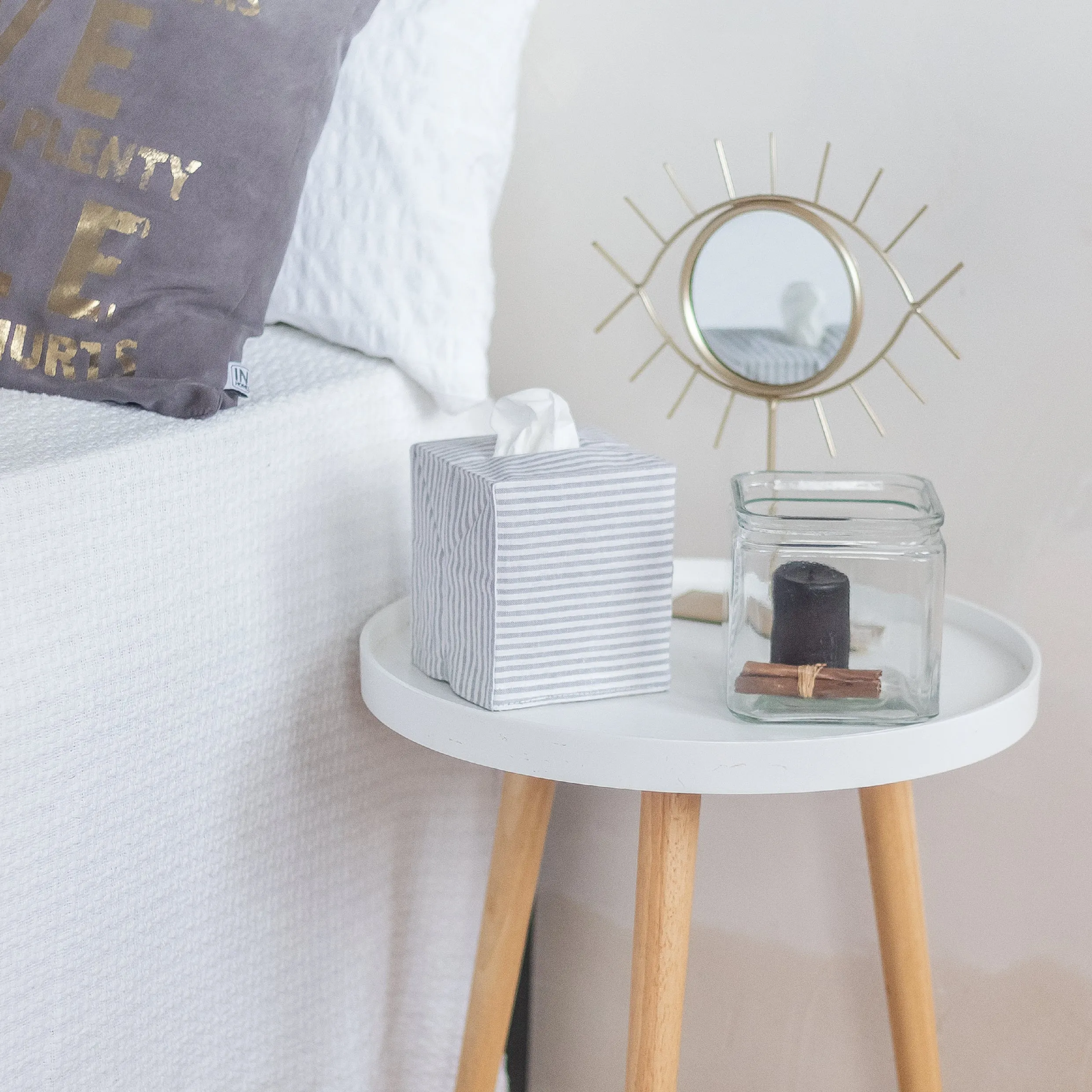 Grey Stripes Linen Tissue Box Cover