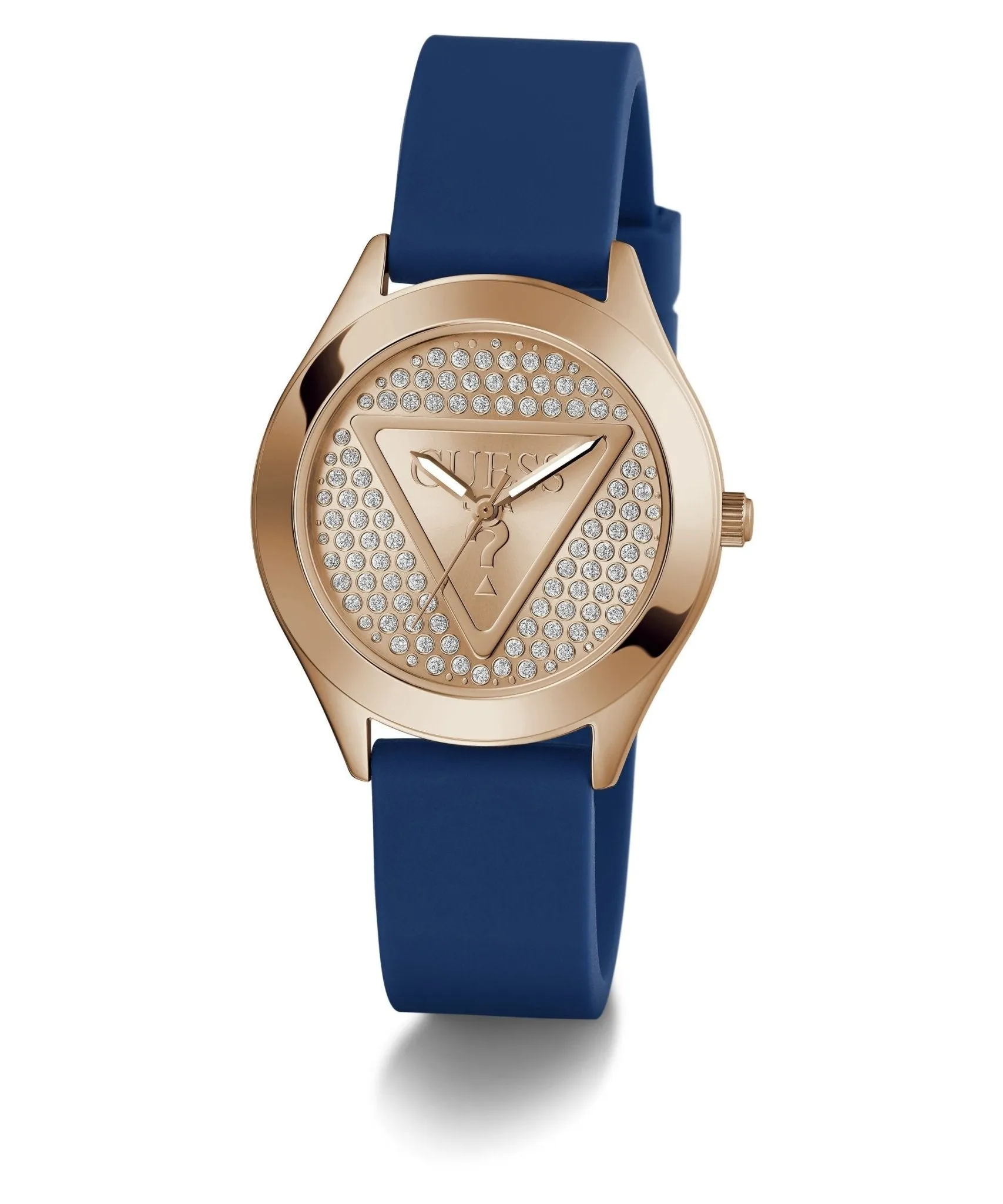 Guess Ladies Glitz Plaque Rose Gold Tone Silicone Watch GW0745L4