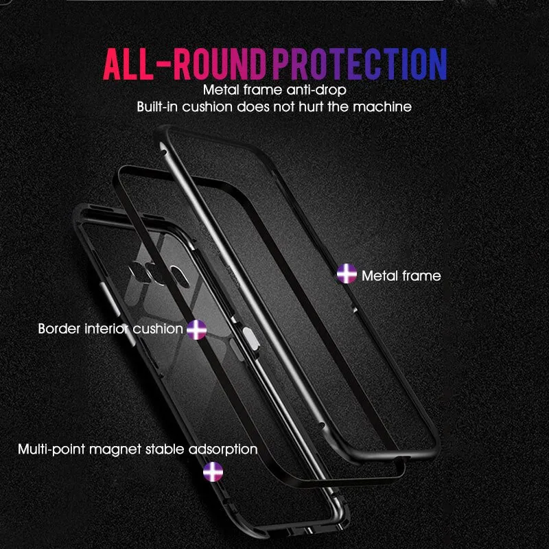 GVU Metal Magnetic Case On For Samsung Galaxy S8 S9 S10 Plus Tempered Glass For Samsung Note8 Note9 S10E Back Magnet Cases Cover