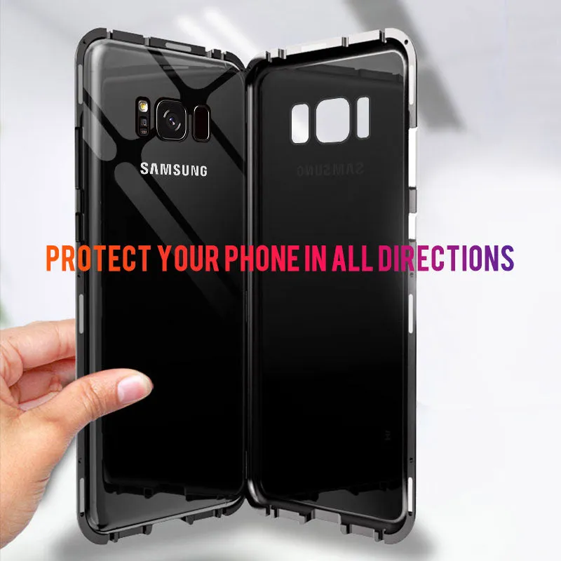 GVU Metal Magnetic Case On For Samsung Galaxy S8 S9 S10 Plus Tempered Glass For Samsung Note8 Note9 S10E Back Magnet Cases Cover