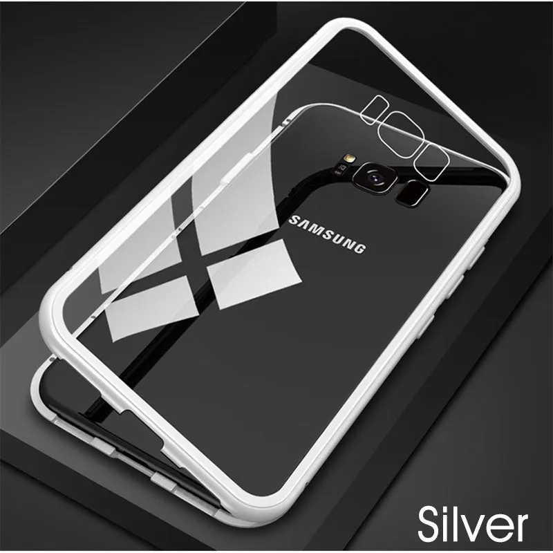 GVU Metal Magnetic Case On For Samsung Galaxy S8 S9 S10 Plus Tempered Glass For Samsung Note8 Note9 S10E Back Magnet Cases Cover