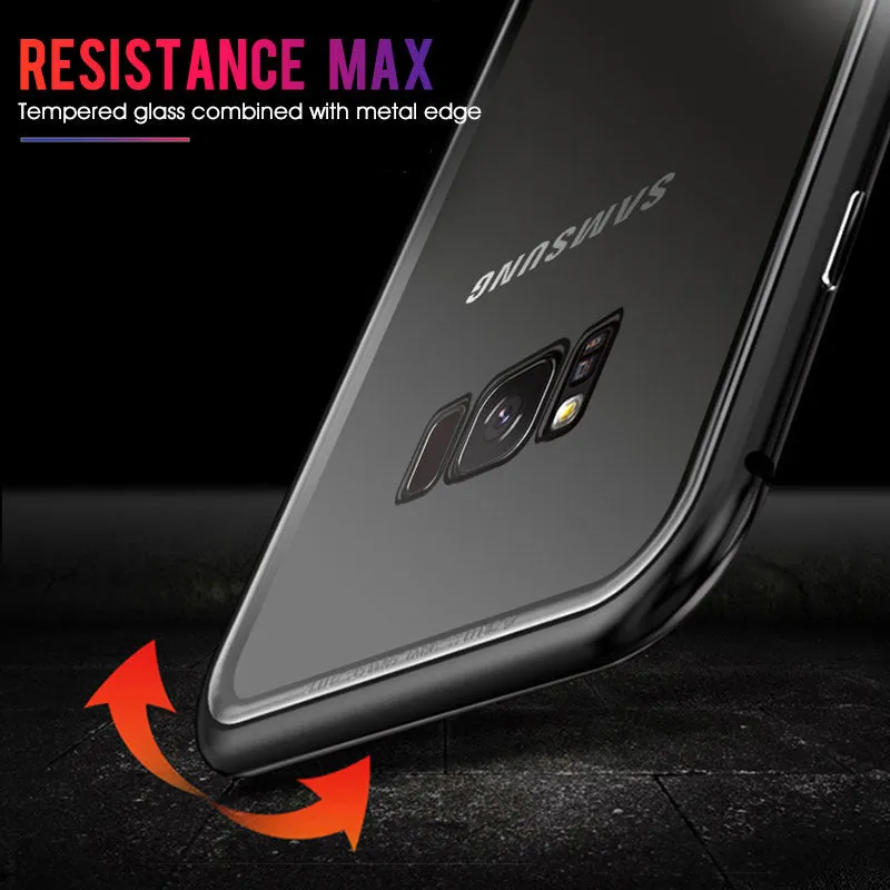 GVU Metal Magnetic Case On For Samsung Galaxy S8 S9 S10 Plus Tempered Glass For Samsung Note8 Note9 S10E Back Magnet Cases Cover