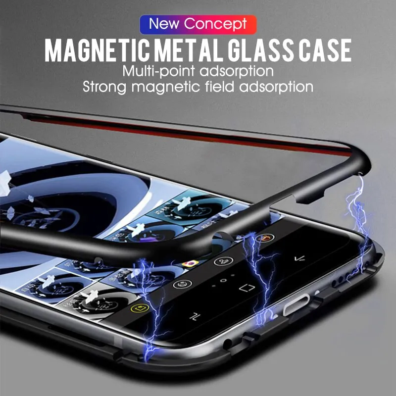 GVU Metal Magnetic Case On For Samsung Galaxy S8 S9 S10 Plus Tempered Glass For Samsung Note8 Note9 S10E Back Magnet Cases Cover