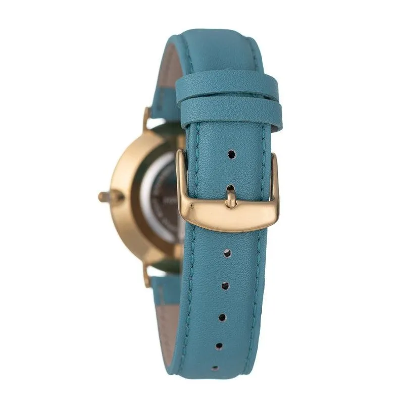 Hallmark Ladies Leather Teal Strap White Dial Watch