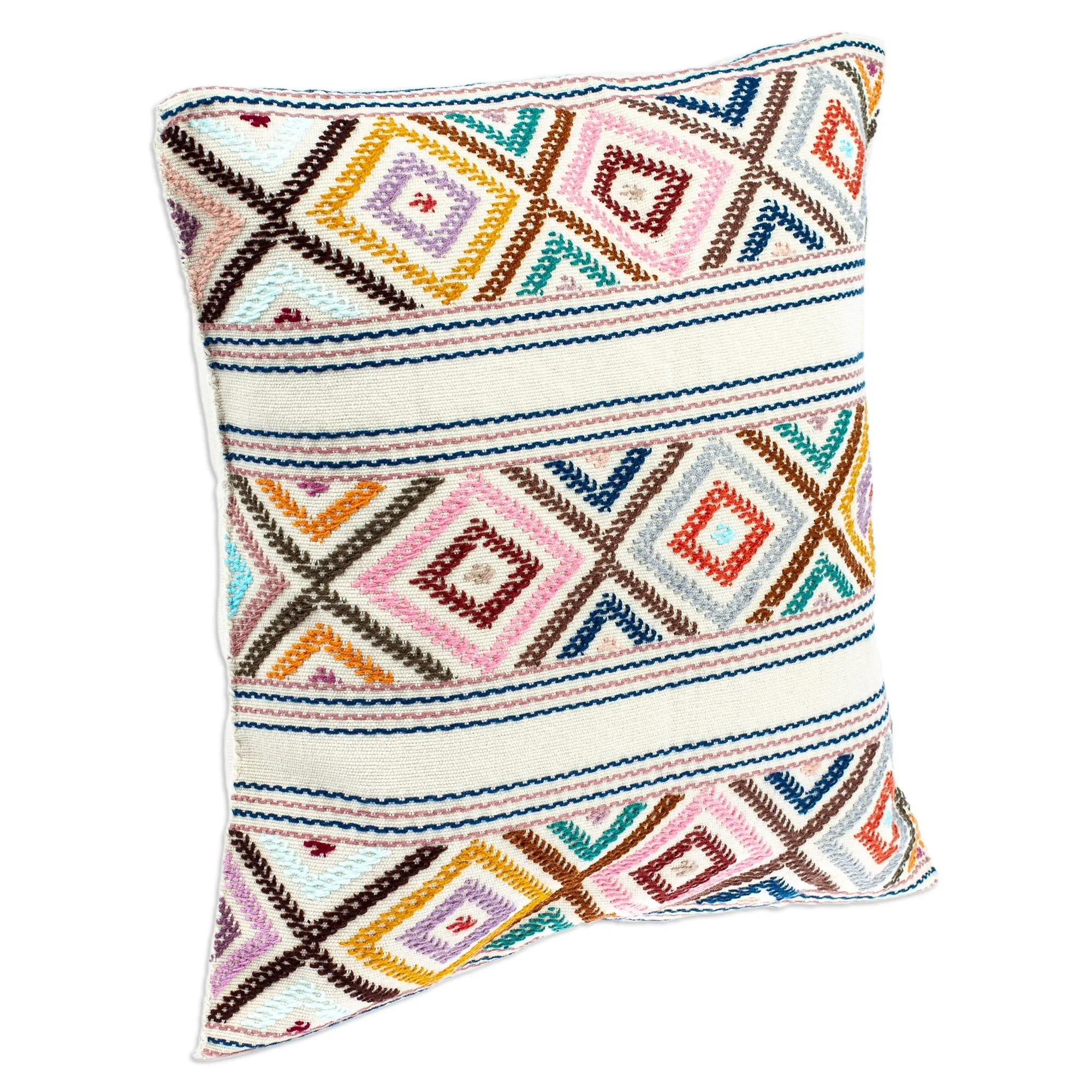 Hand Loomed Cotton Cushion Cover with Geometric Pattern - Festive Autumn | NOVICA