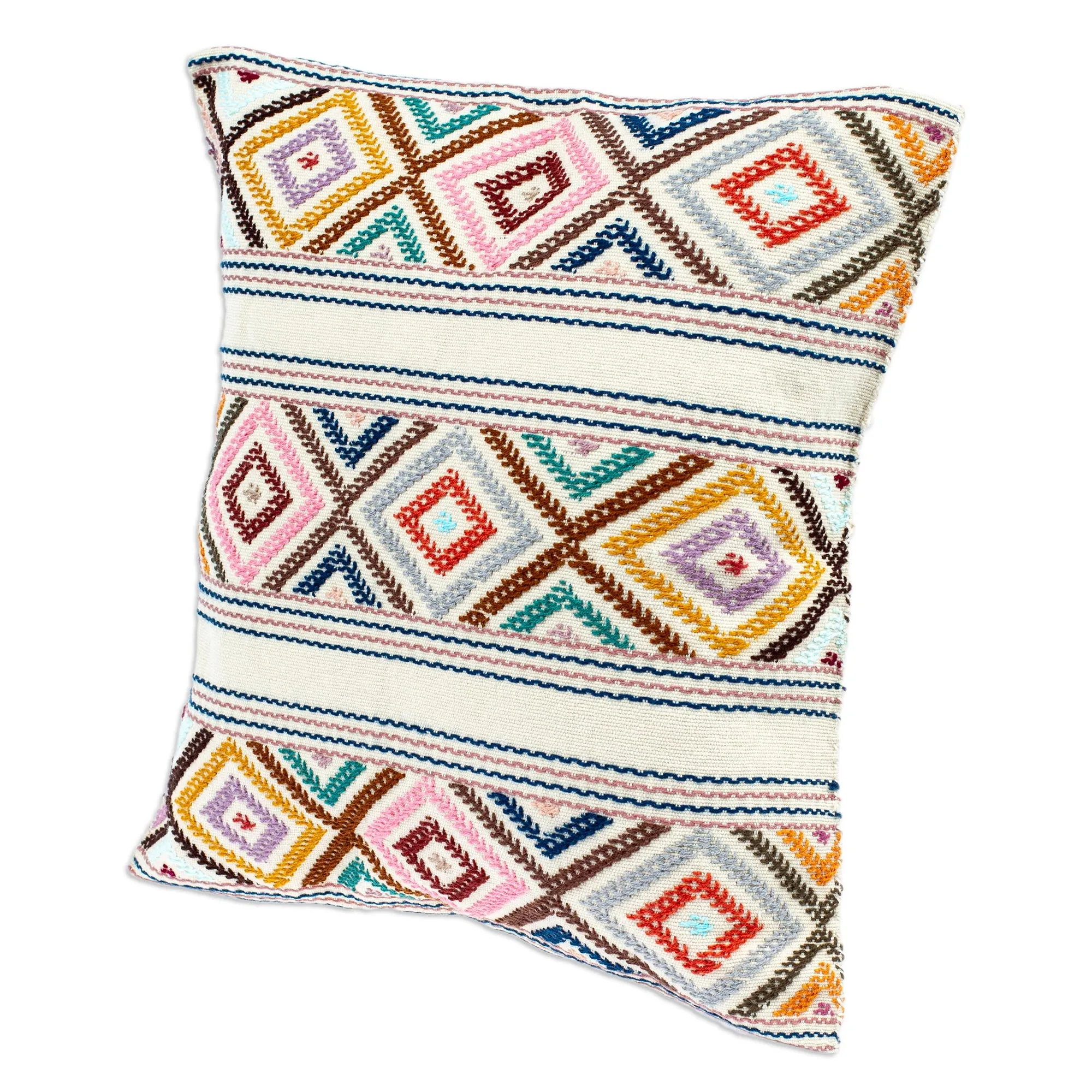 Hand Loomed Cotton Cushion Cover with Geometric Pattern - Festive Autumn | NOVICA