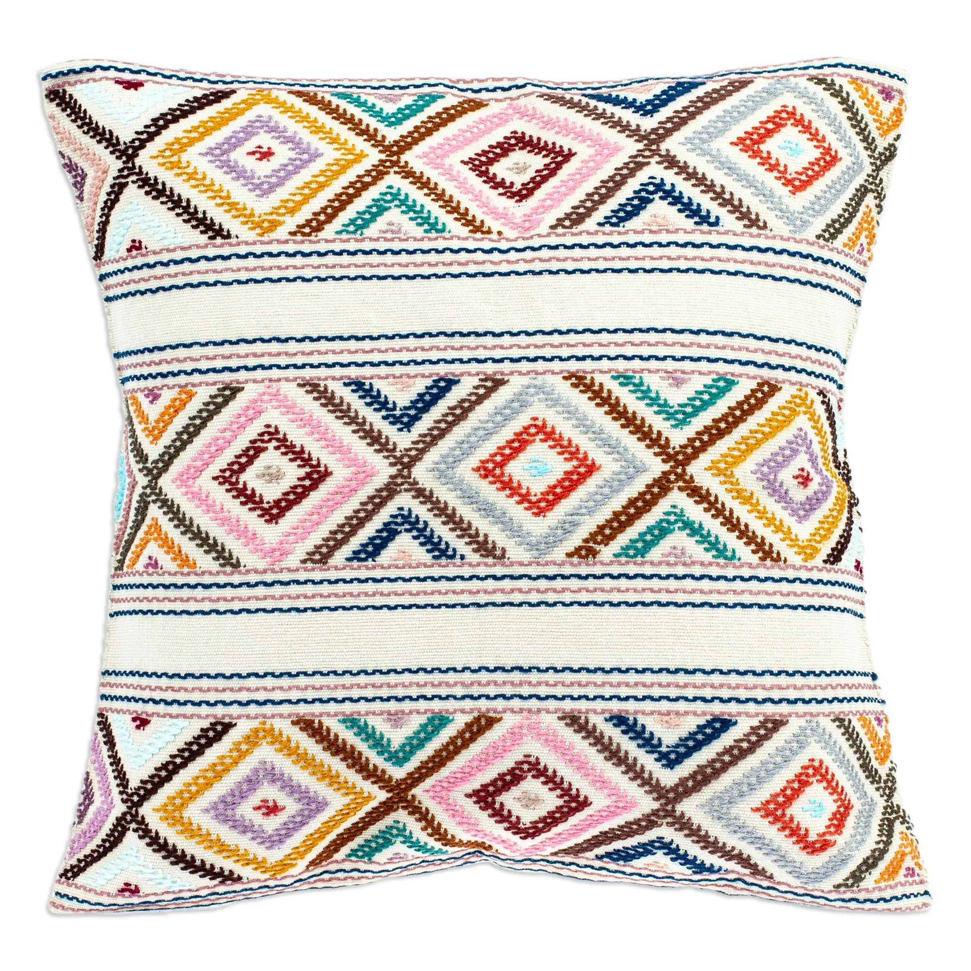 Hand Loomed Cotton Cushion Cover with Geometric Pattern - Festive Autumn | NOVICA