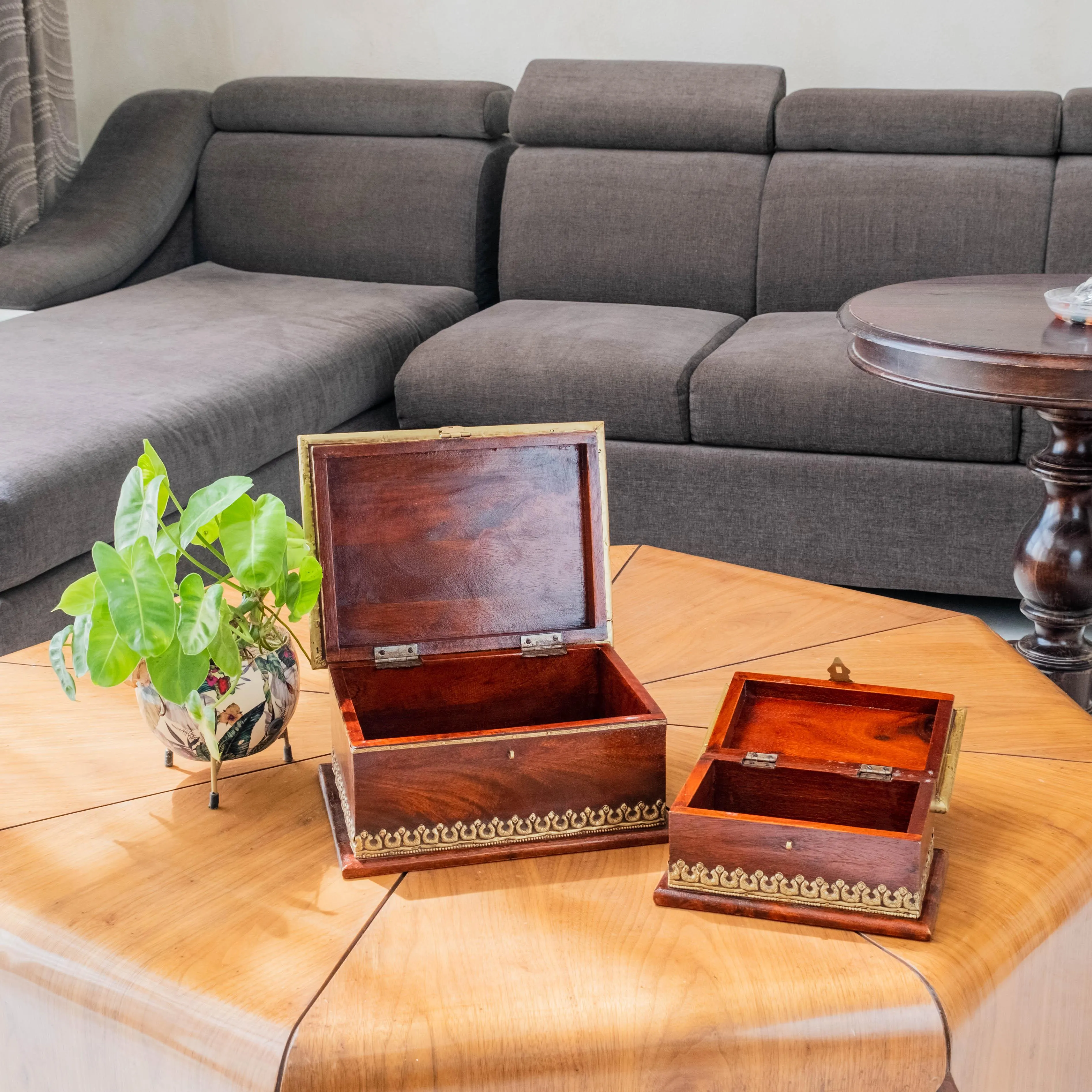 Handcrafted Wooden Box Set of 2 pcs with Brass Fittings: Artisanal Elegance