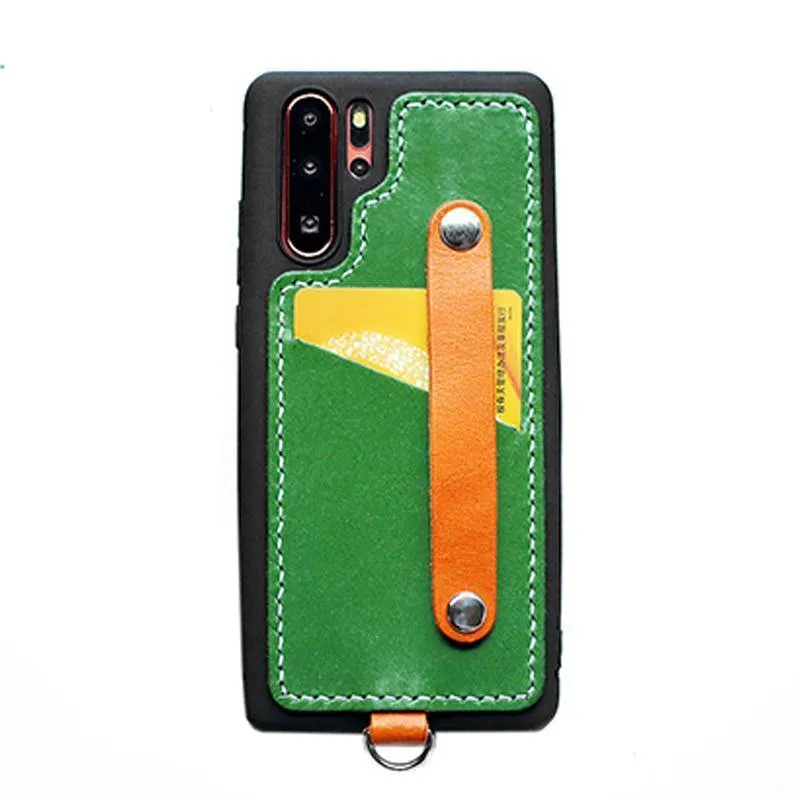 Handmade Black Leather Huawei P30 Case with Card Holder CONTRAST COLOR Huawei P30 Leather Case