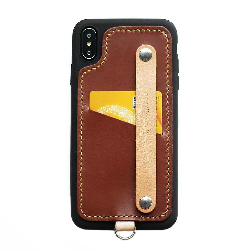 Handmade Black Leather iPhone X Case with Card Holder CONTRAST COLOR iPhone X Leather Case