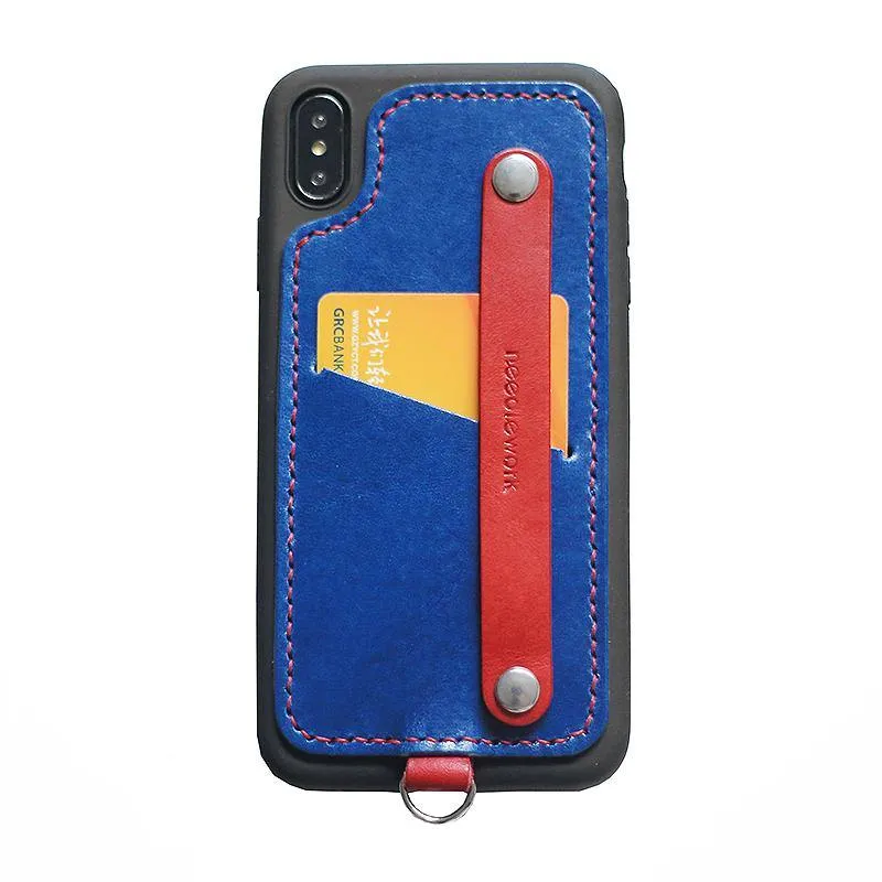 Handmade Black Leather iPhone X Case with Card Holder CONTRAST COLOR iPhone X Leather Case