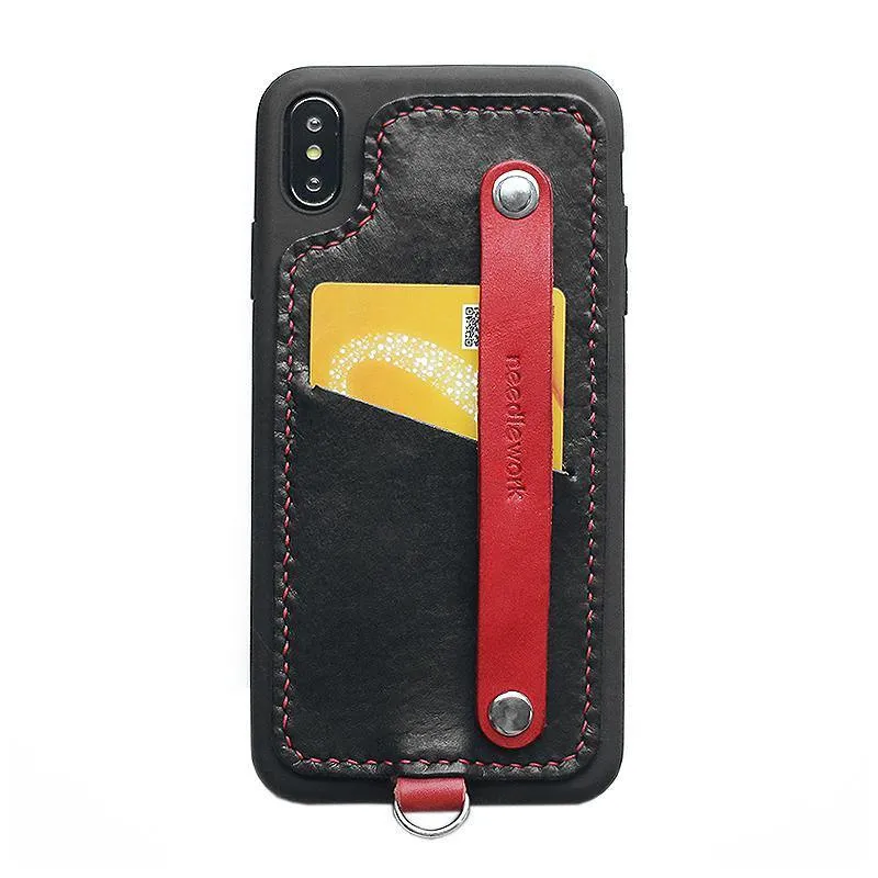 Handmade Black Leather iPhone X Case with Card Holder CONTRAST COLOR iPhone X Leather Case