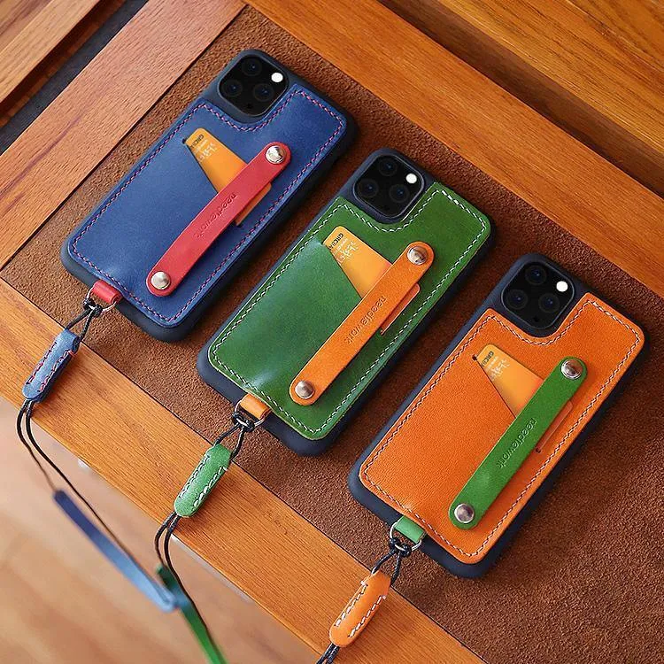 Handmade Coffee Leather iPhone 11 Pro Max Case with Card Holder CONTRAST COLOR iPhone 11 Leather Case