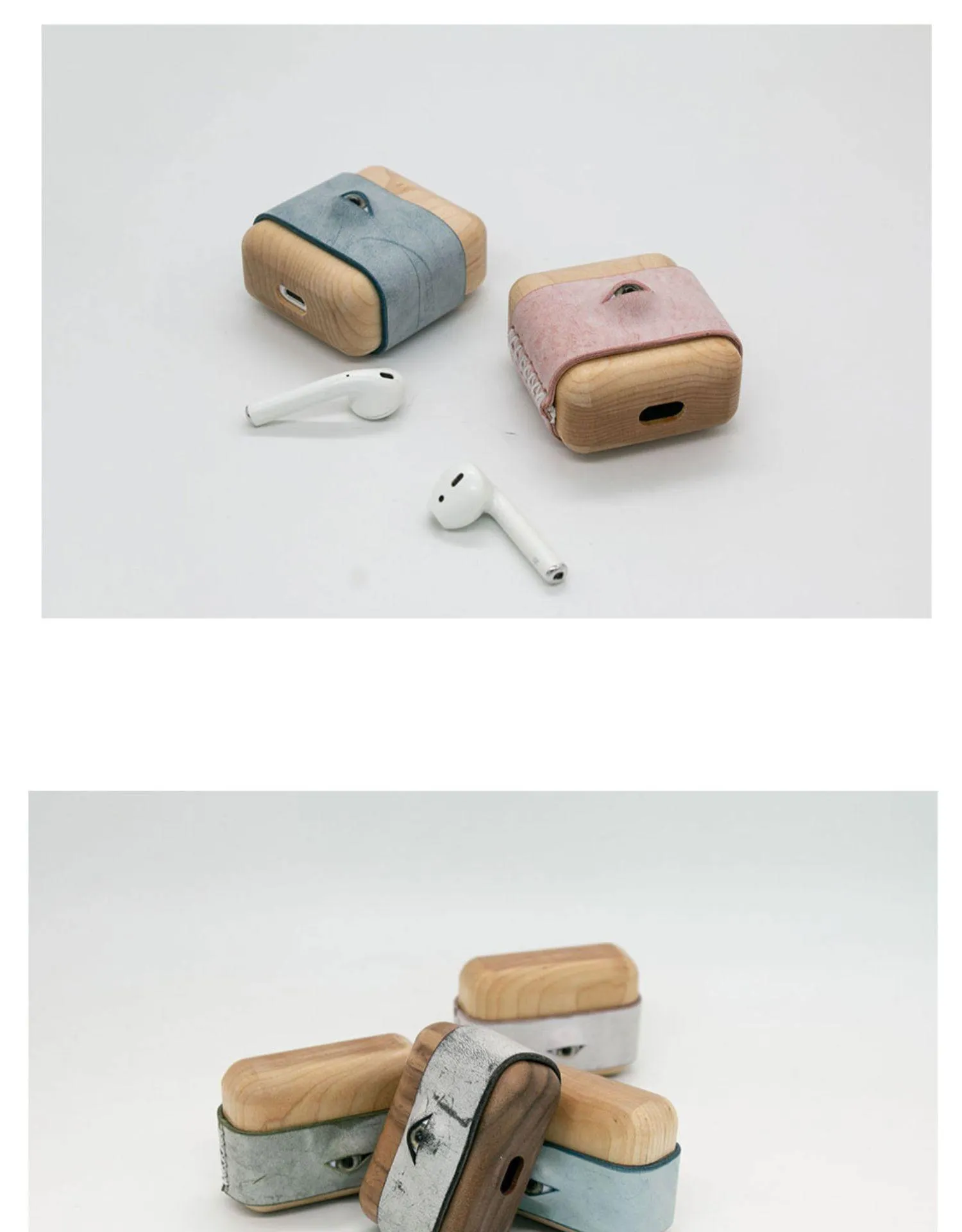 Handmade Green Leather Coffee Wood AirPods 1,2 Case with Eye Custom Leather AirPods 1,2 Case Airpod Case Cover