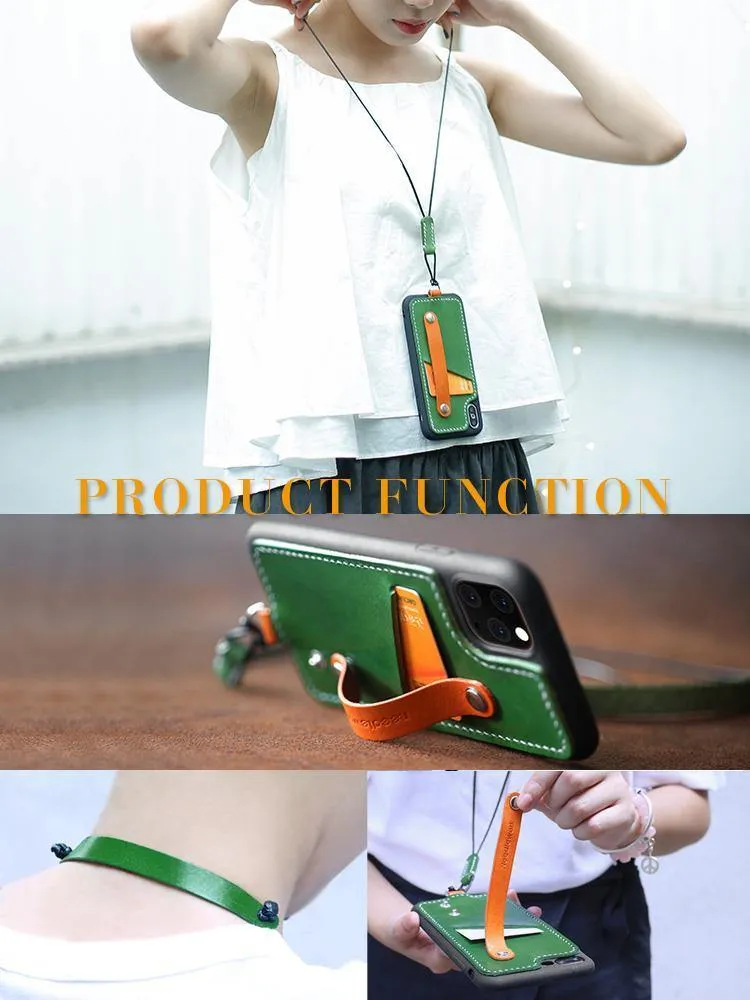 Handmade Green Leather Huawei Nova 6 Case with Card Holder CONTRAST COLOR Huawei Nova 6 Leather Case