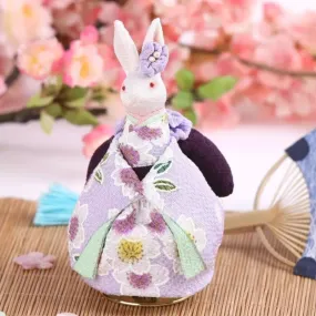 Handmade Japanese Kimono Rabbit Music Box - Simple Purple Sakura