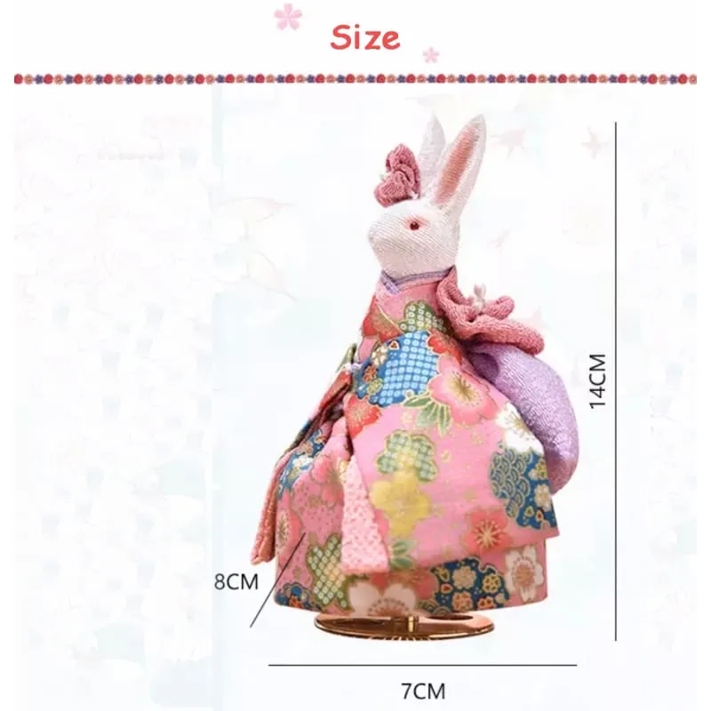 Handmade Japanese Kimono Rabbit Music Box - Simple Purple Sakura