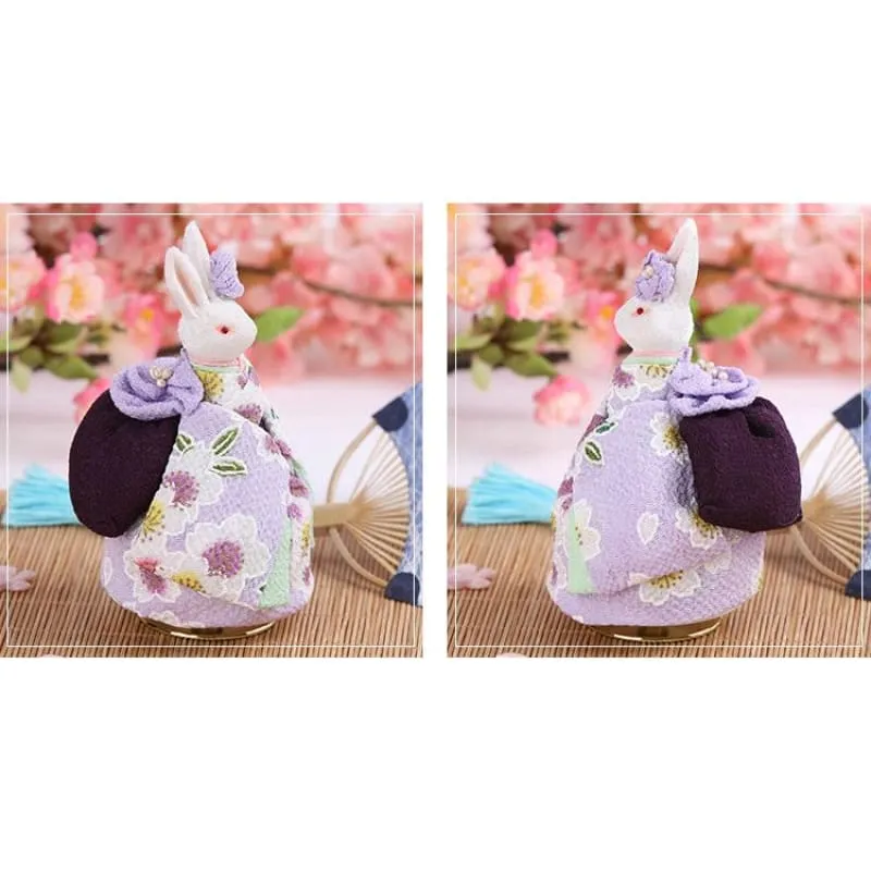 Handmade Japanese Kimono Rabbit Music Box - Simple Purple Sakura