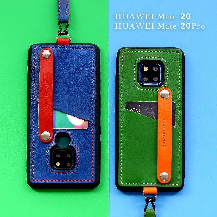 Handmade Orange Leather Huawei Mate 20 Pro Case with Card Holder CONTRAST COLOR Huawei Mate 20 Pro Leather Case