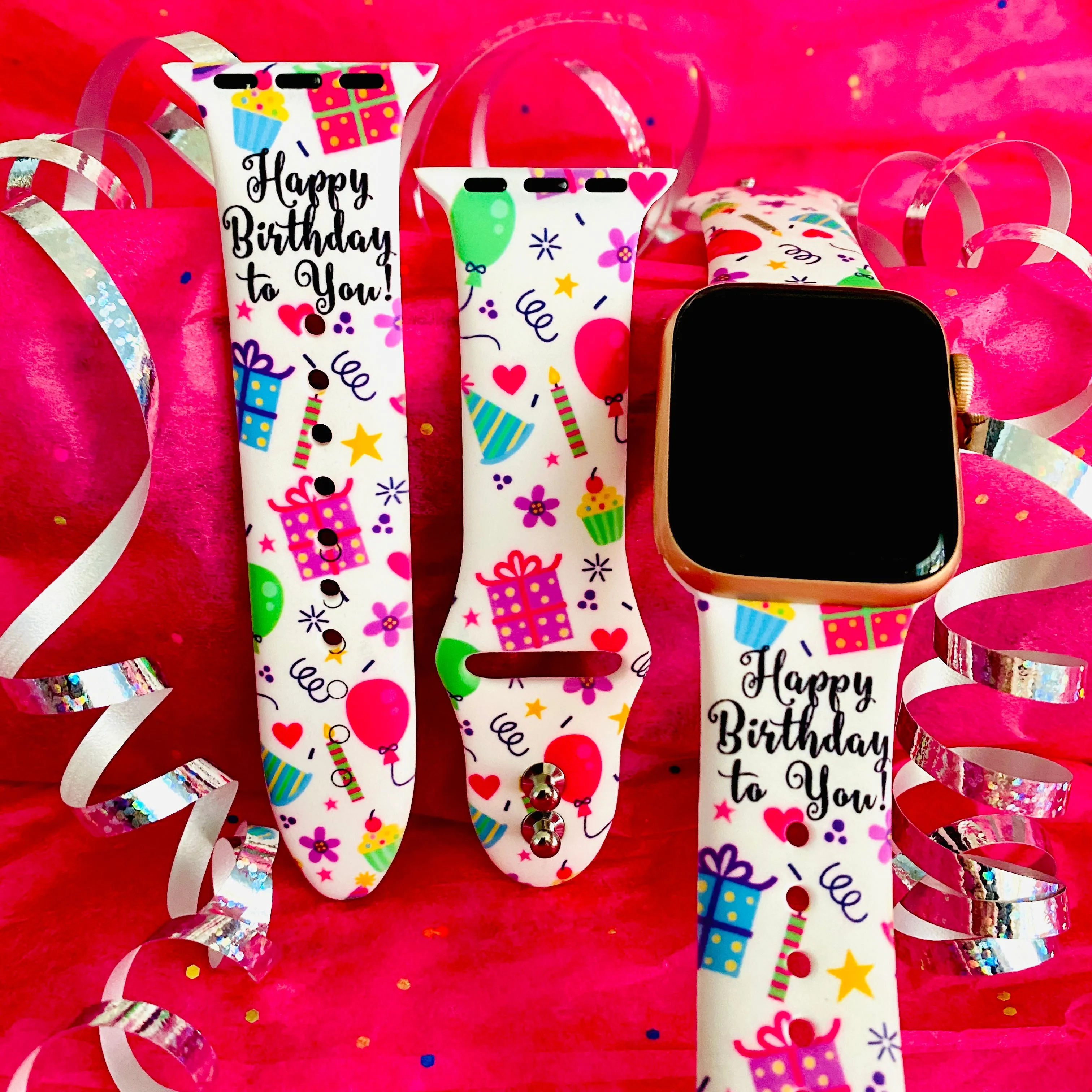 Happy Birthday Print Silicone Band For Apple Watch