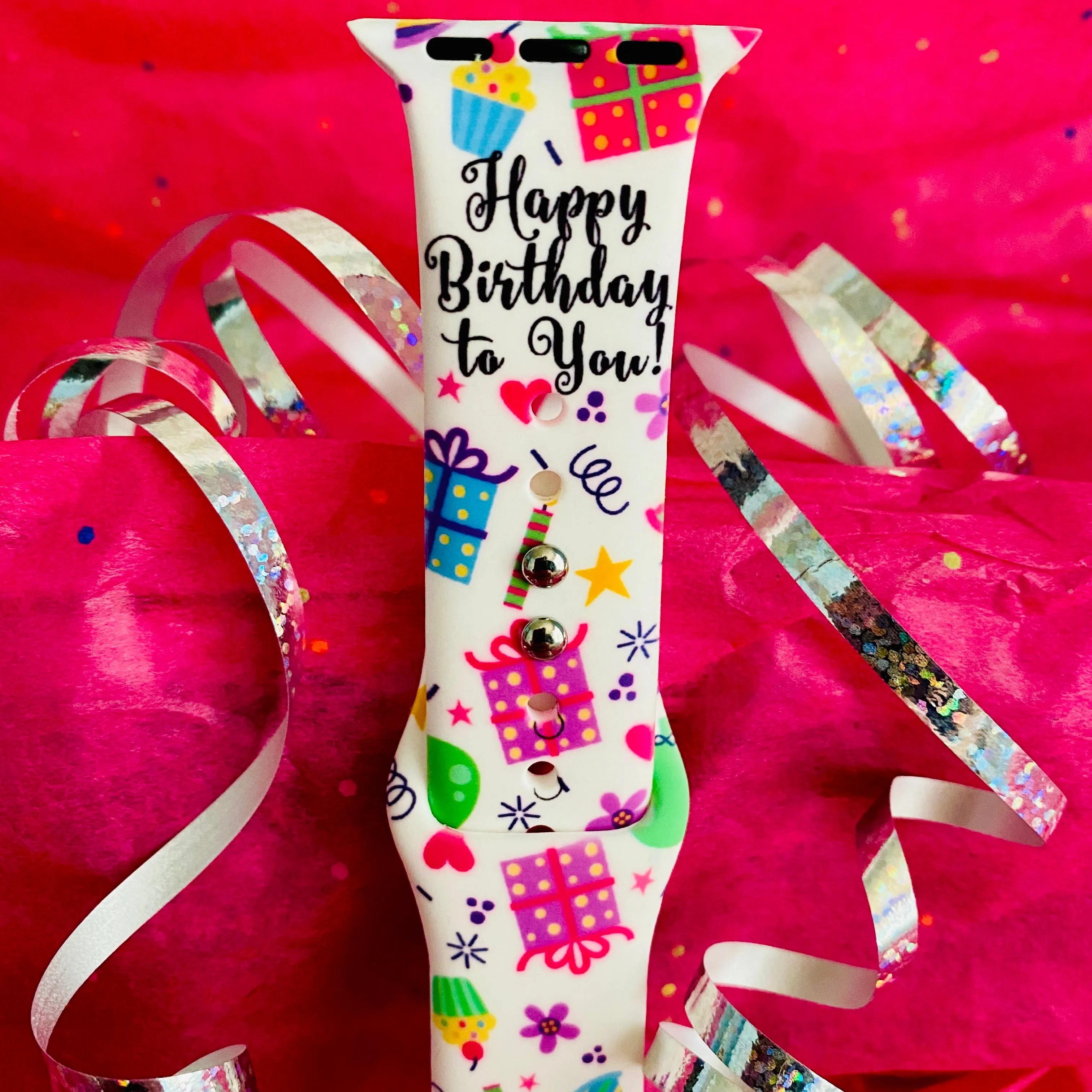 Happy Birthday Print Silicone Band For Apple Watch