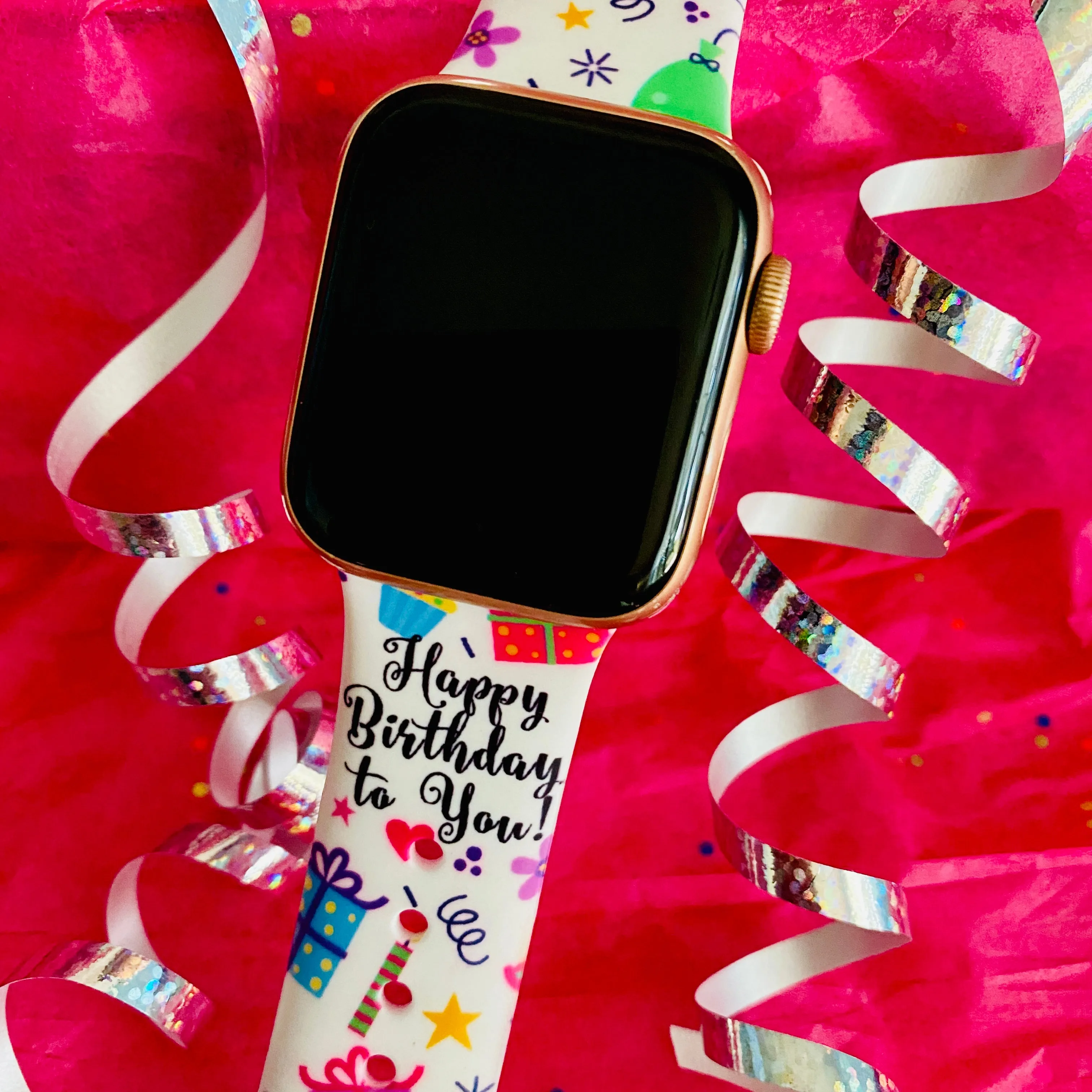 Happy Birthday Print Silicone Band For Apple Watch