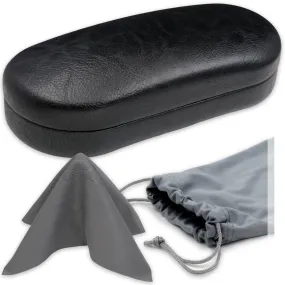 Hard Sunglasses Case, Medium - Large Frames W/ Pouch & Cloth (AS87 Black)