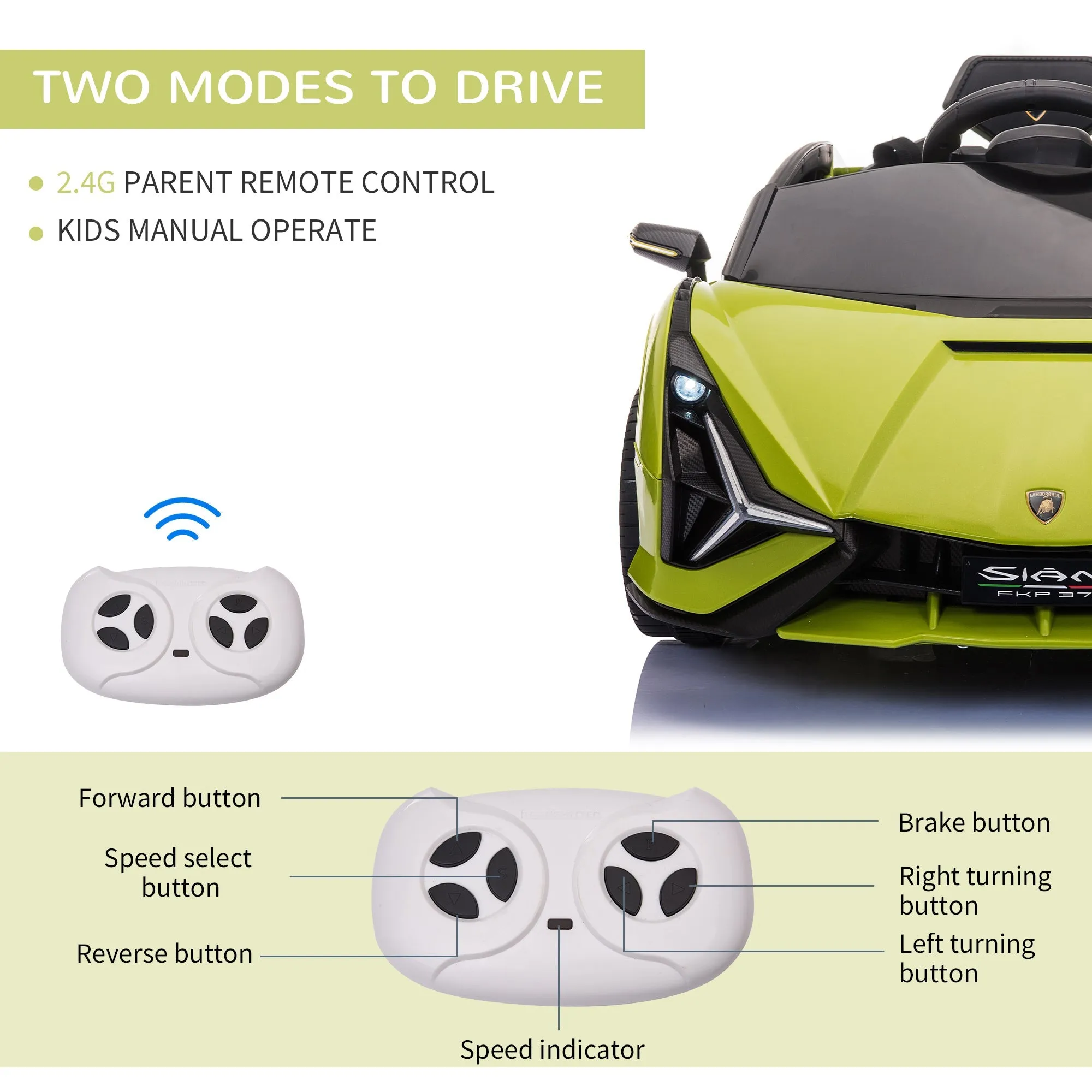 Homcom 12V Kids Electric Ride On Car 2 Motors Licensed Toy Car With Remote Control Music Lights Mp3 For 3-5 Years Green