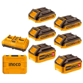 Ingco 6 Piece 2.0/4.0Ah Battery & Charger Kit