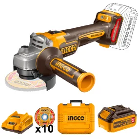 Ingco Cordless Angle Grinder Brushless 20V 115Mm Kit with Carry Case