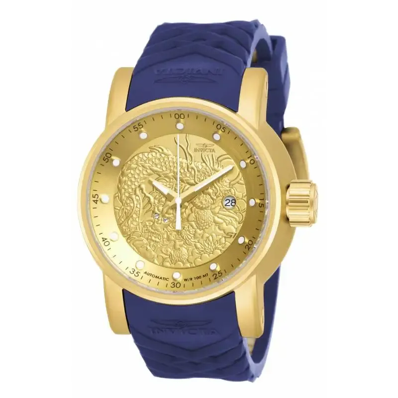 Invicta Men's S1 Rally Automatic 100m Gold Plated Case Blue Silicone Watch 18215