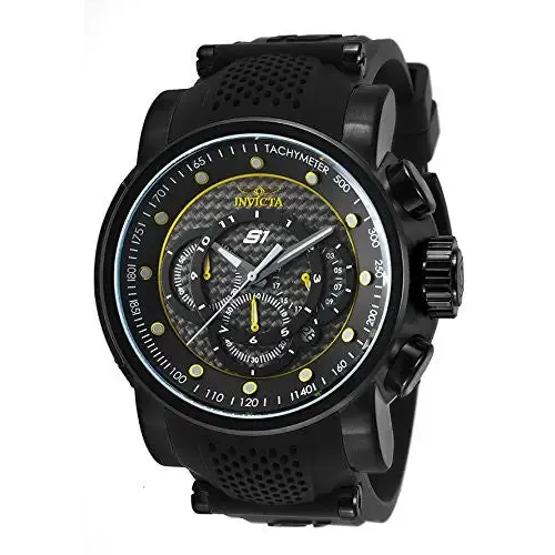 Invicta Men's S1 Rally Chronograph Black Dial Yellow Accent Silicone Watch 19324