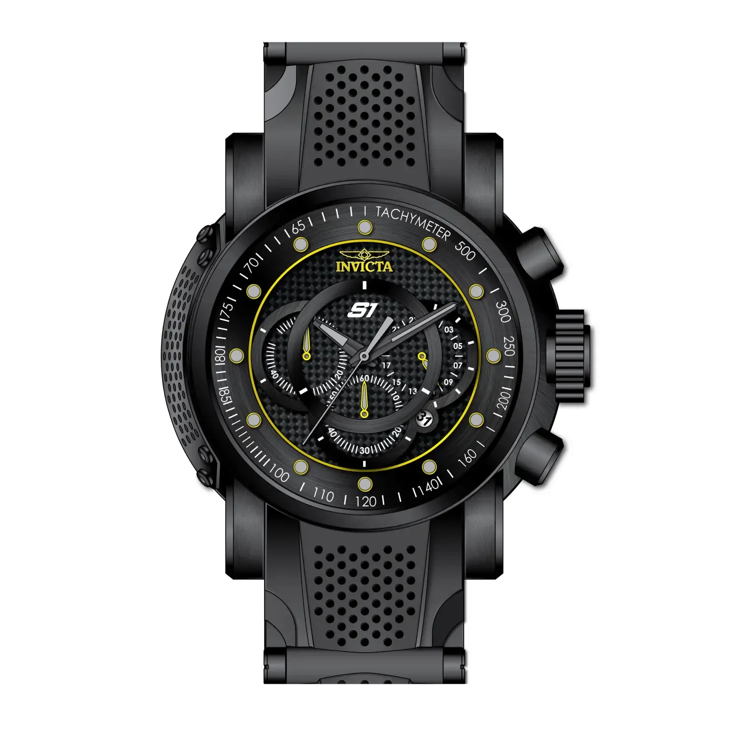 Invicta Men's S1 Rally Chronograph Black Dial Yellow Accent Silicone Watch 19324