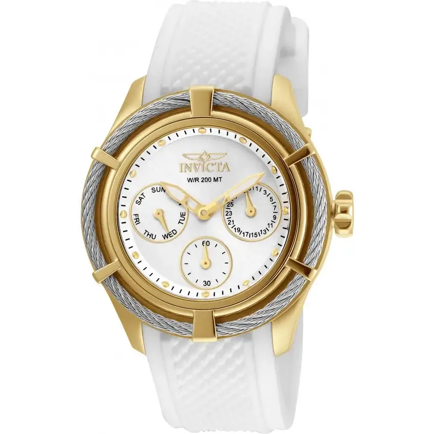 Invicta Women's Bolt Quartz Chrono 200m Gold Tone S. Steel Silicone Watch 24456