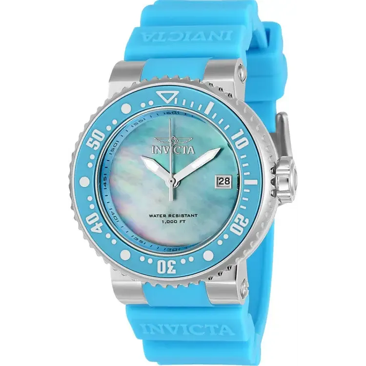 Invicta Women's Pro Diver 300m Mother of Pearl S.Steel Blue Silicone Watch 22670