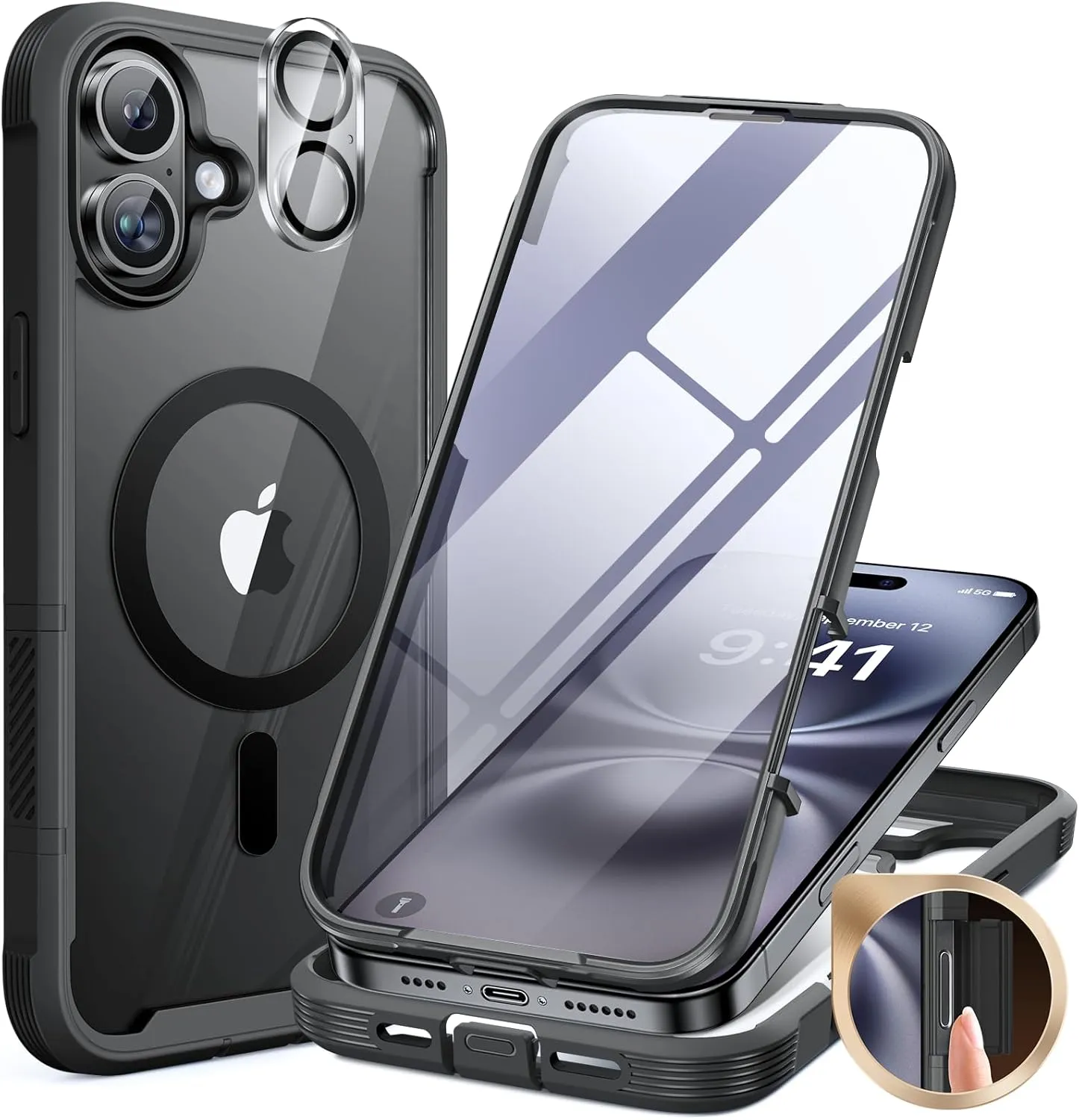 iPhone 16 Pro Case Full-Body Phone Built-in Glass Screen Protector Military