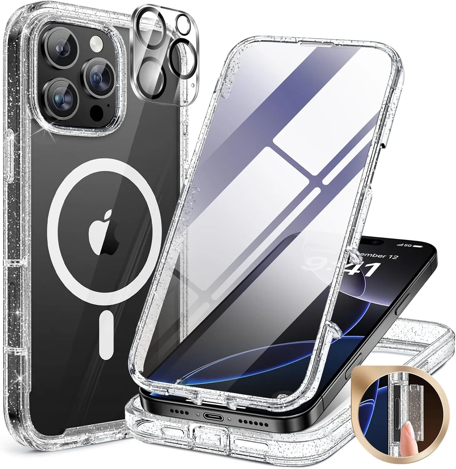 iPhone 16 Pro Case Full-Body Phone Built-in Glass Screen Protector Military