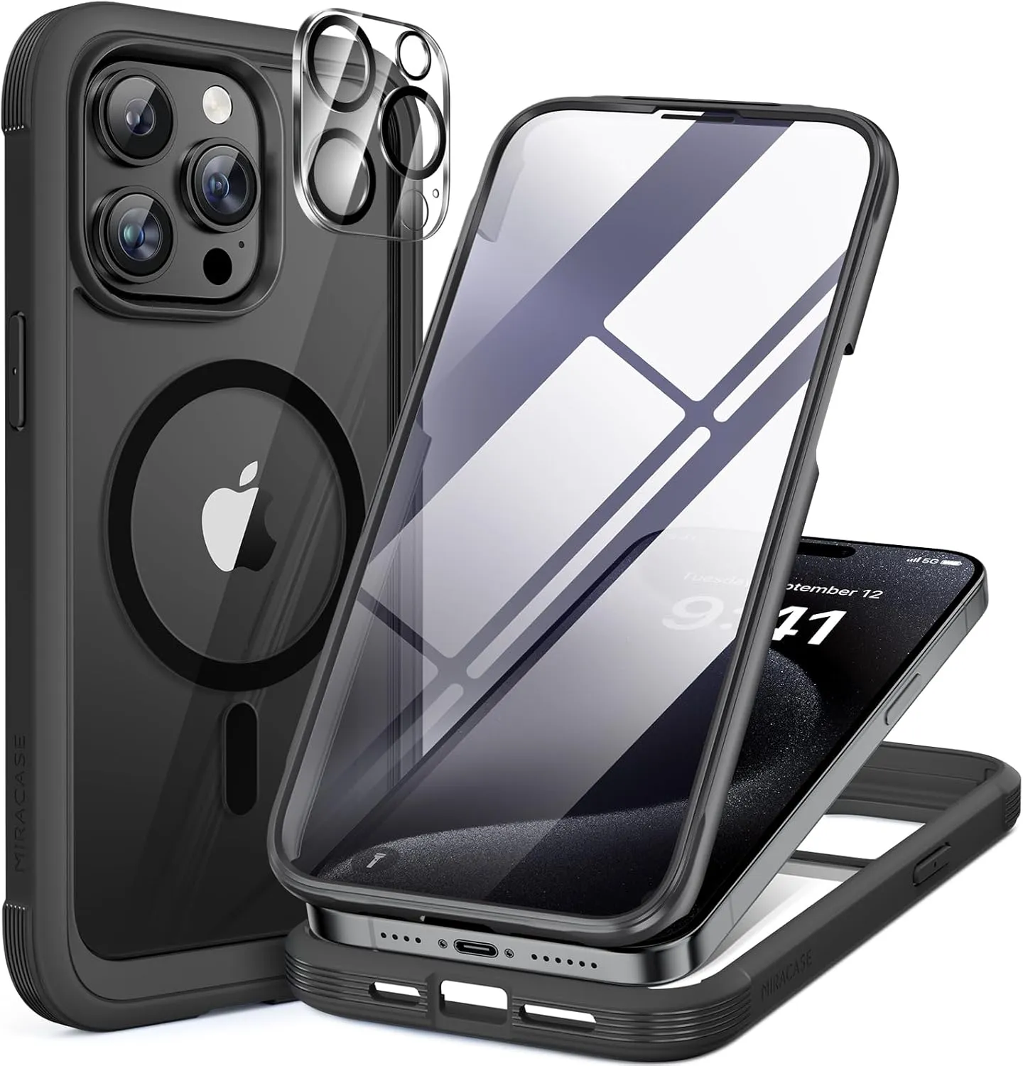 iPhone 16 Pro Case Full-Body Phone Built-in Glass Screen Protector Military