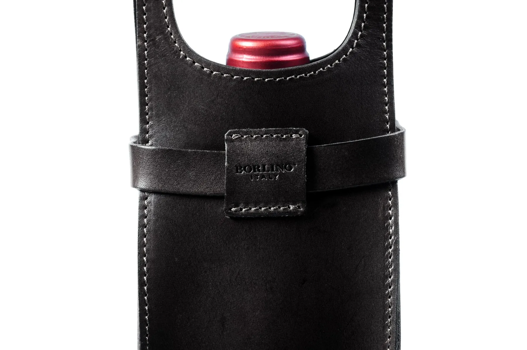 Italian Leather Wine Carrier - Vachetta Leathers - Onyx