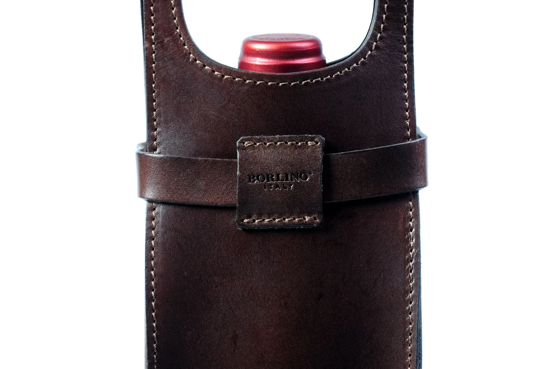 Italian Leather Wine Carrier - Vachetta Leathers - Walnut