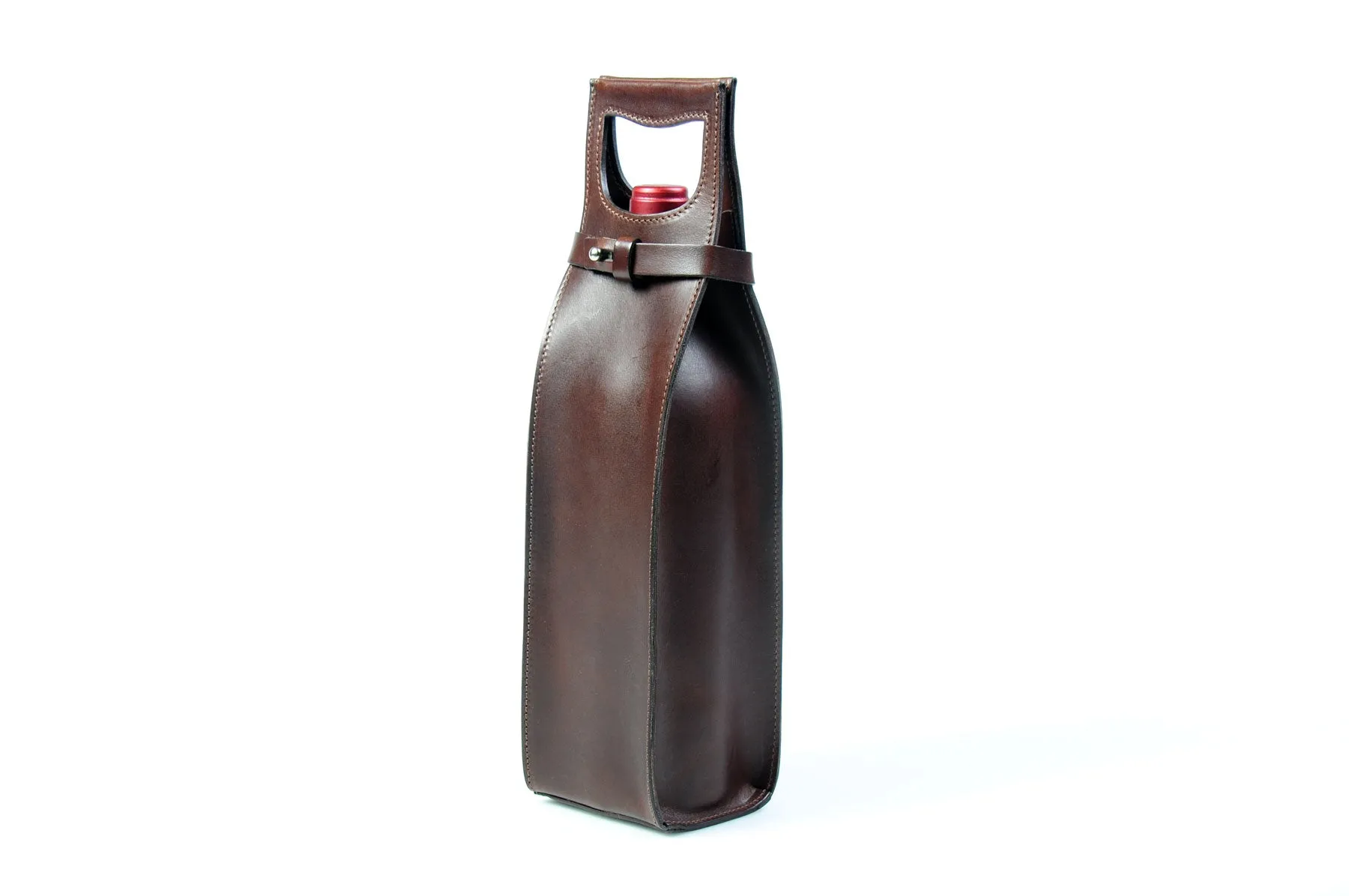 Italian Leather Wine Carrier - Vachetta Leathers - Walnut