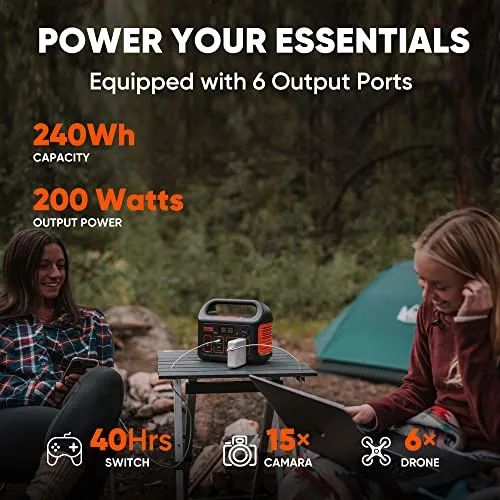 Jackery Portable Power Station Explorer 240, 240Wh Backup Lithium Battery, 110V/200W Pure Sine Wave AC Outlet, Solar Generator (Solar Panel Not Included) for Outdoors Camping Travel Hunting Emergency