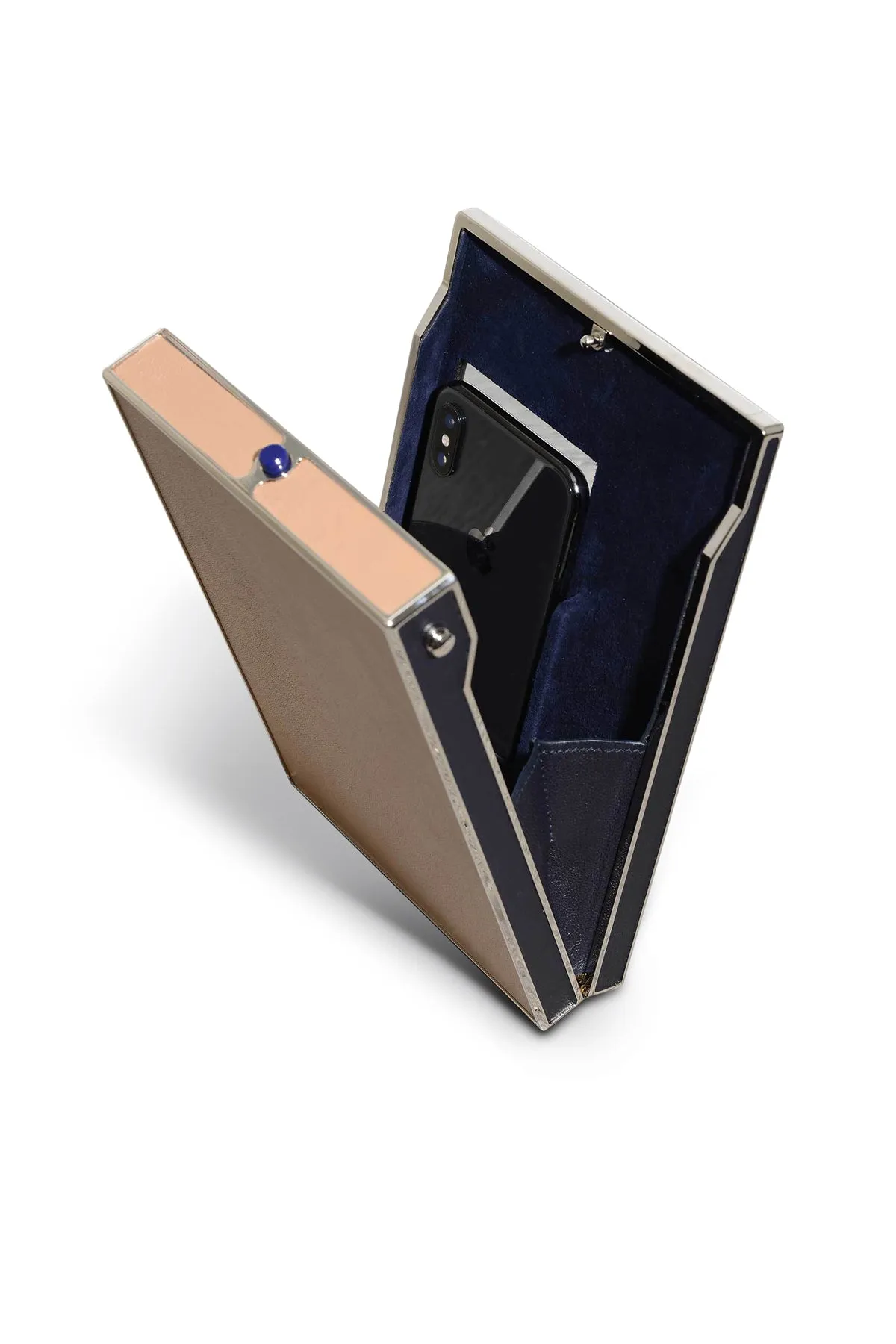 Joplin Crossbody Phone Case in Nude & Navy Nappa Leather